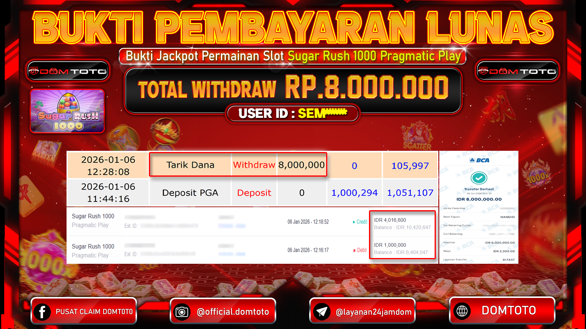 JACKPOT Slot Sugar Rush 1000 Pragmatic Play 6 JANUARI 2026